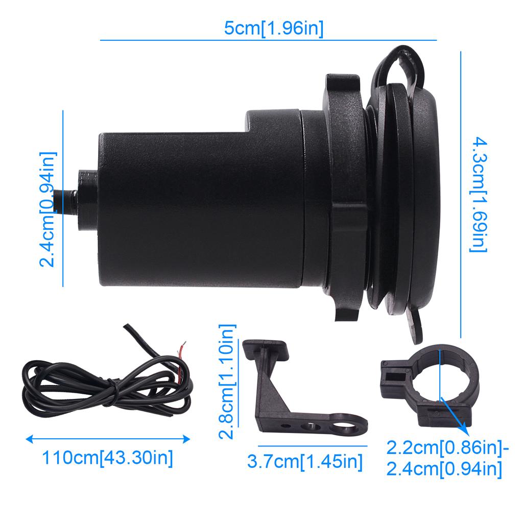 USB Motorcycle Mobile Charger, 12V Waterproof, Single-Port