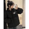2025 Trendy Black Down Cotton Jacket for Teen Girls - Cozy, Loose Fit Winter Puffer Coat