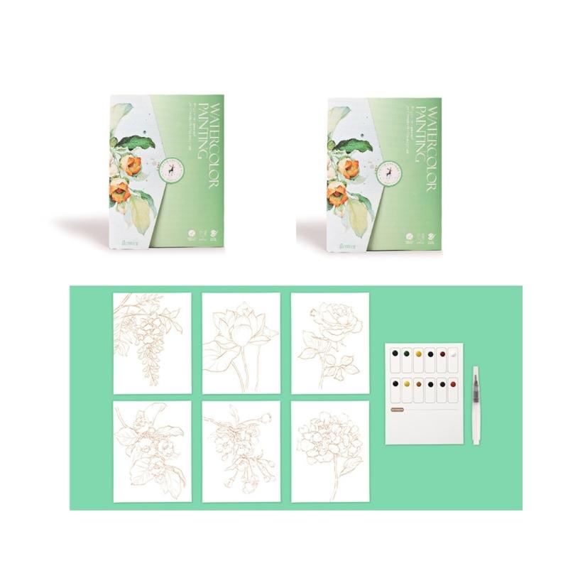 Art Doodling Book with 12 Color Watercolor Paint Water Brush Pen Stress Relief Painting Book For Children Adult Drawing