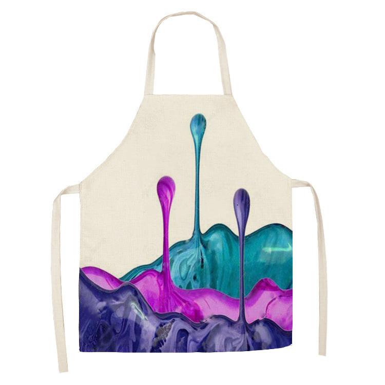 New Linen Colorful Nail Polish Cosmetics Theme Print Kitchen Aprons Unisex Dinner Party Cooking Bib Funny Cleaning Apron Barber