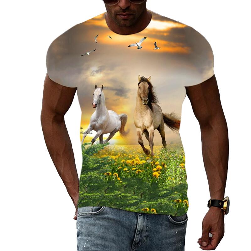 Summer Fashion Graphic Animal Horse T Shirts For Men Casual 3D Print Tee Hip Hop Harajuku Personality Round Neck Short Sleeve
