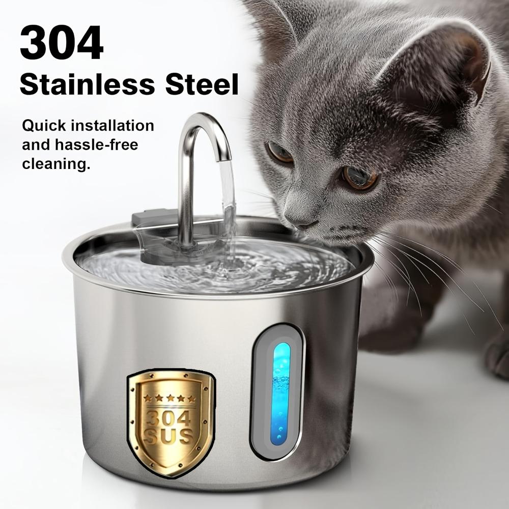 USB Automatic 2.2L Cat Water Fountain with Filter Stainless Steel Pet Water Dispenser for Cats Dogs Drinking Transparent Window