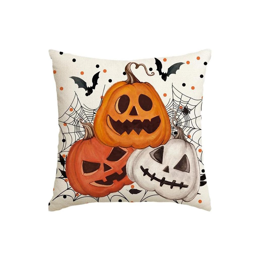 Halloween Decorative Linen Throw Pillow Cover With Single Sided Print (Pillow Insert Not Included)