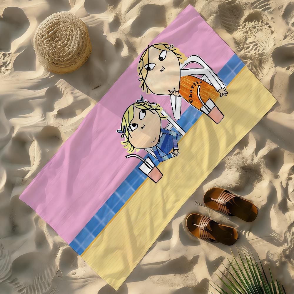 Cartoon C-Charlie and L-Lola Towel Soft Lightweight Anti-Sand Large Beach Towel Quick-Drying Bath Sports Family