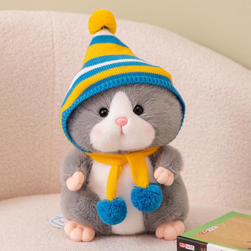 1pc Kawaii  Cartoon Hamster With Hat Animals Plush Cute Soft Mouse Dolls Girls Sleeping Plush Pillow Birthday Xmas Gifts Decor