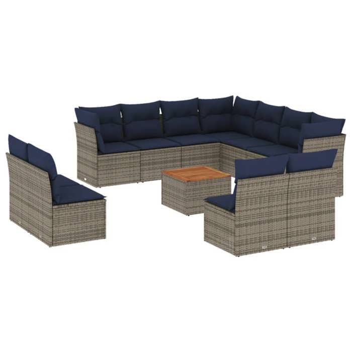 VidaXL Salon de Jardin avec Coussins 12 pcs, Canapés de Patio, Ensemble de Meubles, Mobilier de Terrasse Exterieur, Gris 3256040