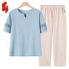 Elderly Women's Summer Cotton Linen T-Shirt & Pants Set