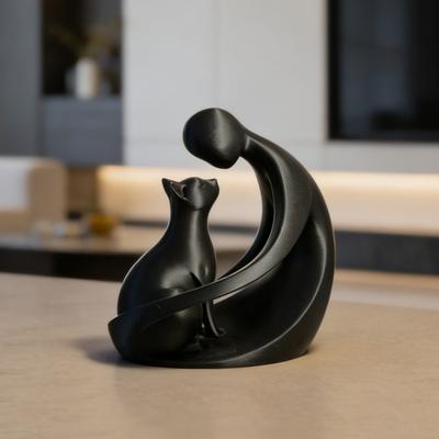 Minimalist Abstract Human And Cat Figurine Modern Decorative Men Women Cat Statue for Home Office Table Shelf Desk Entryway Decor