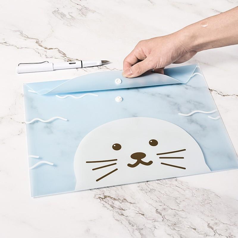4pcs File Bags for Document Cute Cartoon File Holder Snap Button PVC Folder Pen Box Office Information Bag Student Stationery