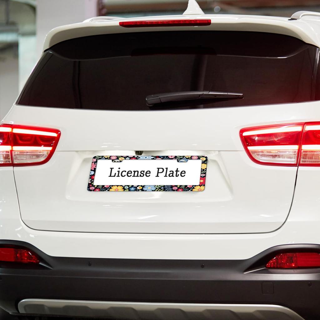 Personalized License Plate Frame Hippie Flower License Plate Frame 2 Pcs Stainless Steel License Plate Cover For Men Women For Car Decoration Size