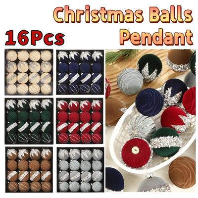 16 Stück Kreativer Weihnachtsdekorationsanhänger 6cm Glänzende Weihnachtsbaumhängeanhänger Elegant Bruchsicher Beflockte Weihnachtskugel