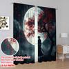 2Pcs,2D Plane Printing Window Curtain Moonlit Samurai Versatile 100% Polyester (Without Rod) Home Decor For Living Room &