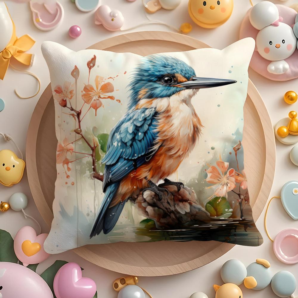 Kingfisher watercolor painting Cushion Cover Home & Car Multi-Scene Pillow Cover - Reversible, Soft & Durable for Daily Use