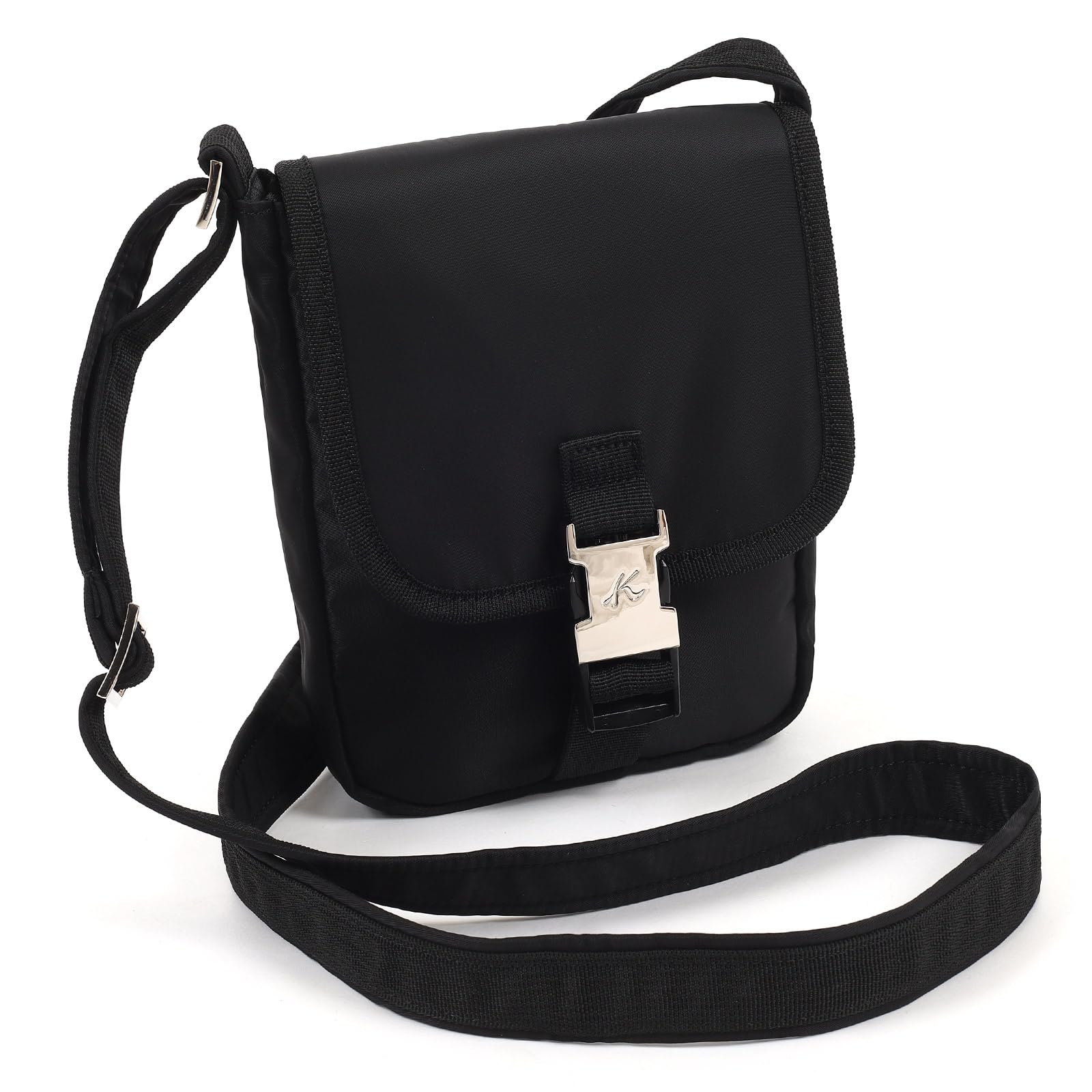 

K Mark Engraved Metal Belt Thin Gusset Crossbody Shoulder Bag Black 15151 [Kitamura] Z-0634 Women s [Black]