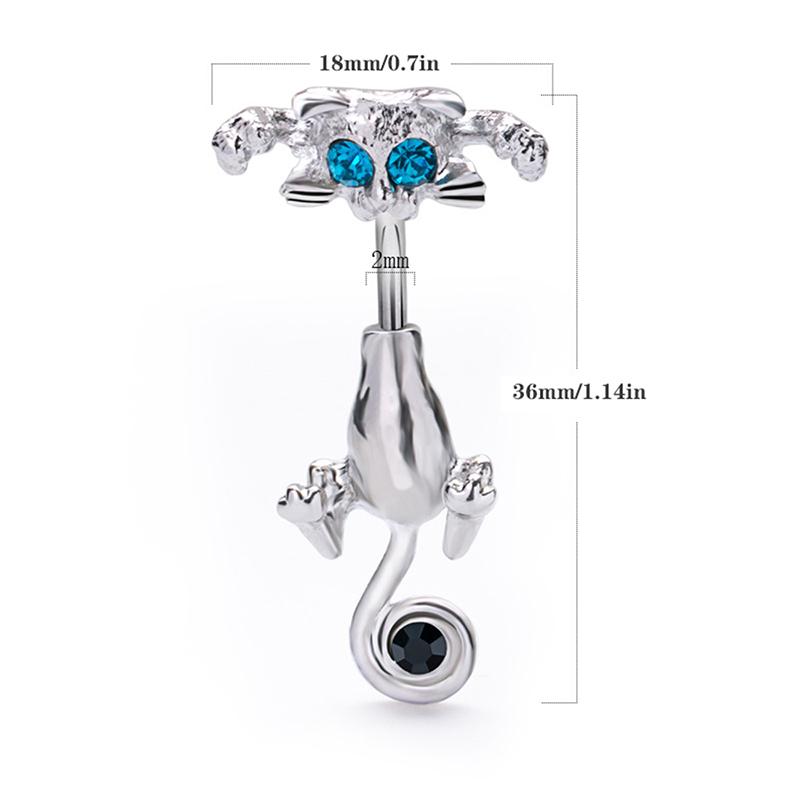Piercing Nombril Acier Chirurgical 316L - Pendentif Patte Chat/chien émail Noir, Tige 1.6x10 Mm