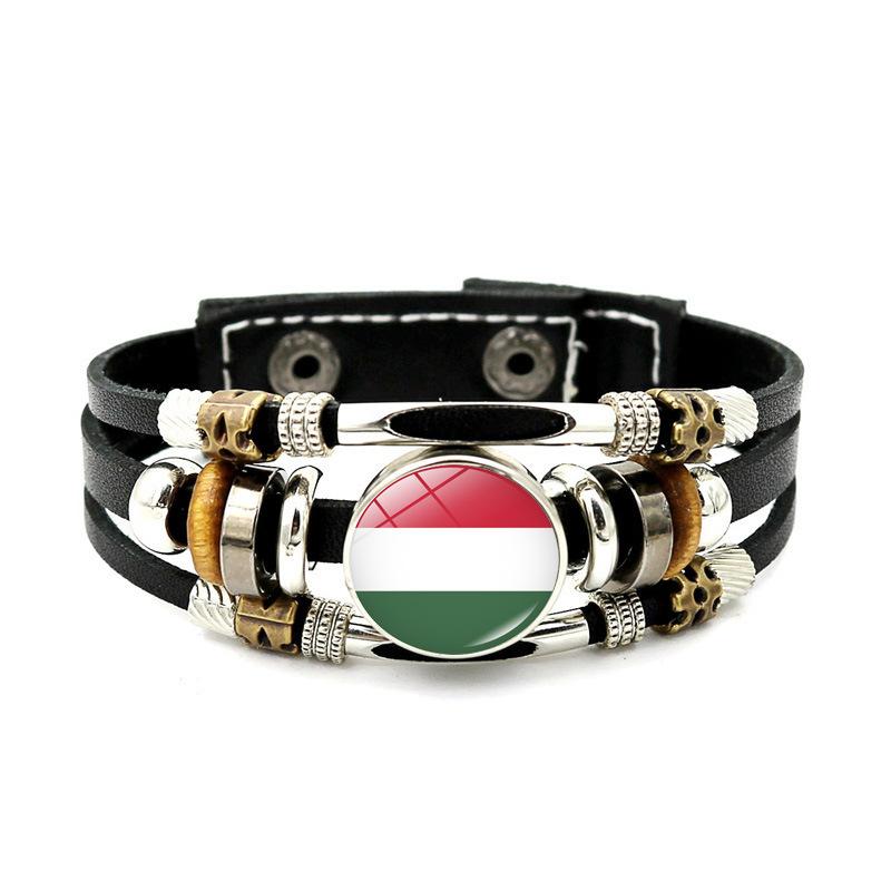 Factory National Country Flag Design Bracelet Crystal Bead Snap Button Sports National Team Jewelry Gift Leather Wrap Bracelet