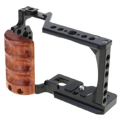 Wood Handle Video Shootings Cage for Song Zve10 with Cold Shoe Extensions and Secure Camera Locking Mechanism