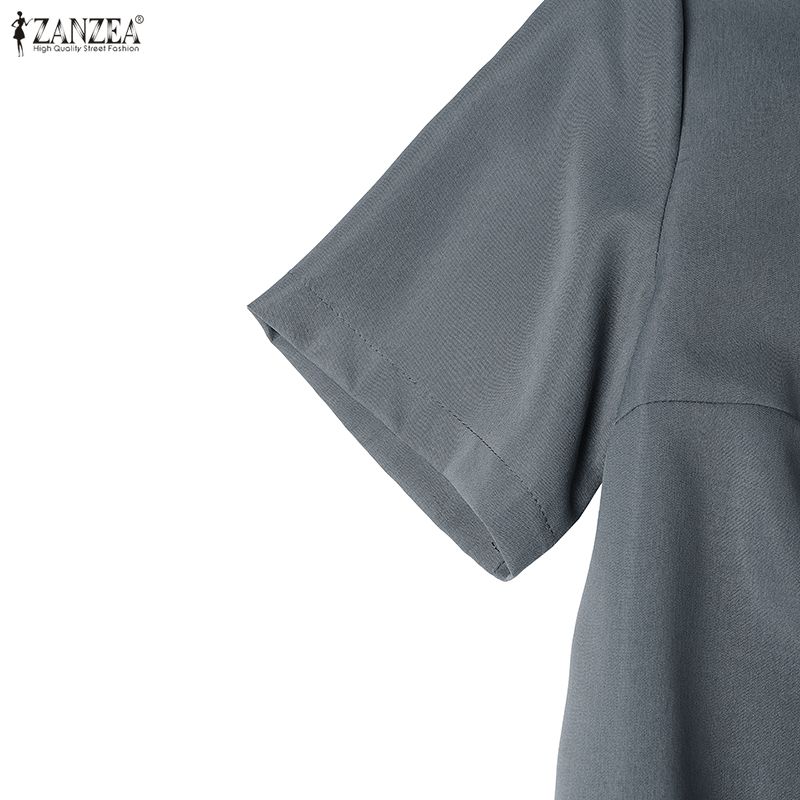 ZANZEA Vestido Casual de Verano para Mujer de Manga Corta y Color Sólido con Cuello Redondo