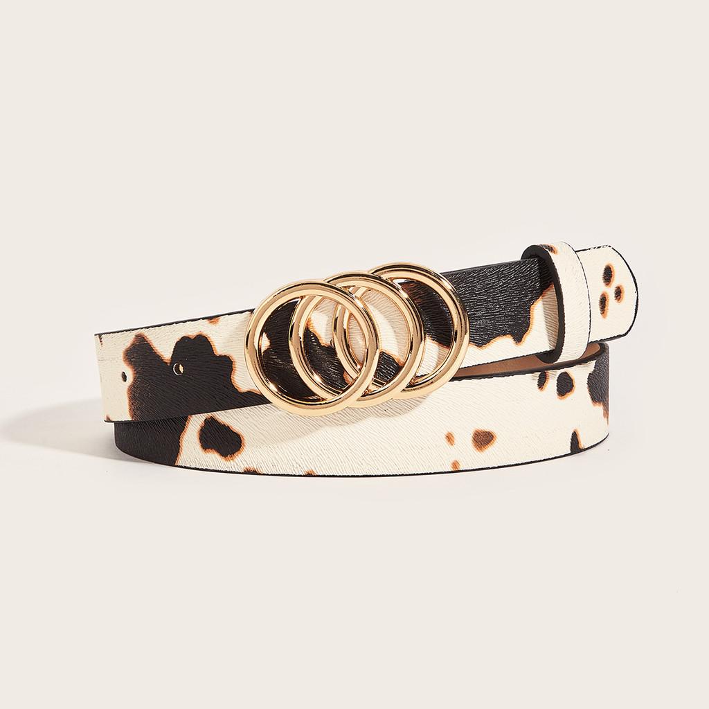 

Fashion Cow Print Belt For Women With Metal Snap Button For Casual Wear