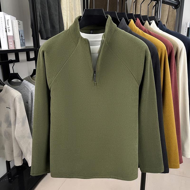 Men's Double-Sided Fleece Half-Zip Sweatshirt, Long-Sleeve, Warm Casual Base Layer for Autumn/Winter