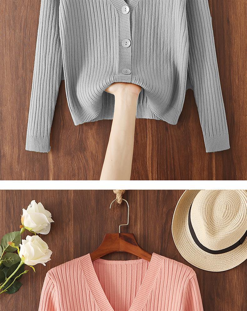 2025 Women's V-neck Loose Knit Cardigan - Short, Long Sleeve Sweater for Spring & Autumn