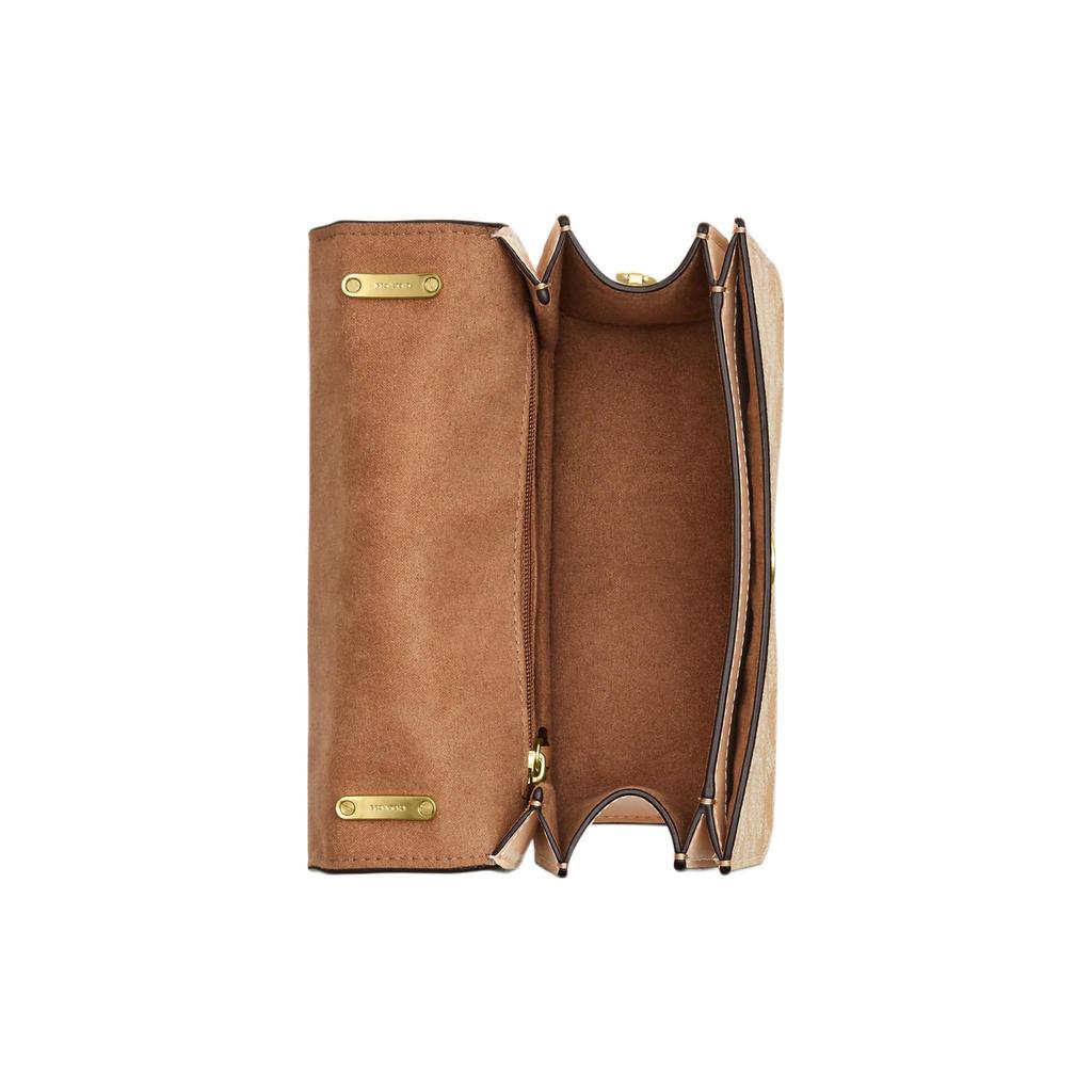 Coach Morgan 18 Gold Logo Classic Monogram Flap Canvas And Leather Square Crossbody Shoulder Bag Small Women bags Beige Brown CL429-IMOT4