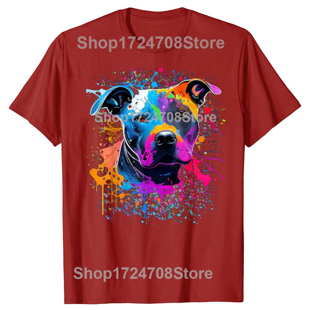 Забавные Цветные Арт Стаффордширский Бультерьер Собака Графические Футболки Мужская Мода Повседневная Футболка 100% Хлопок Свободная Оверсайз Футболка S