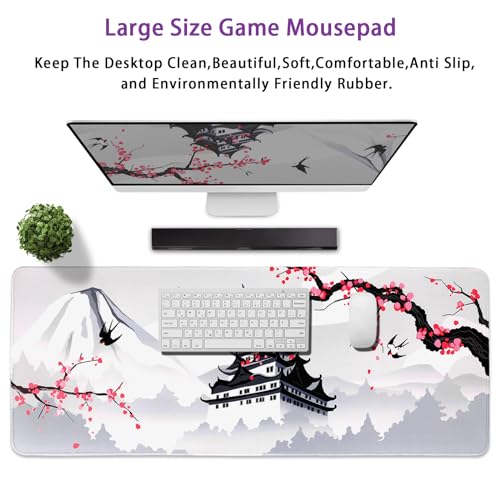 Japanese-style cherry blossom large mouse pad pink non-slip waterproof office game table pad 80x30x0.3mm