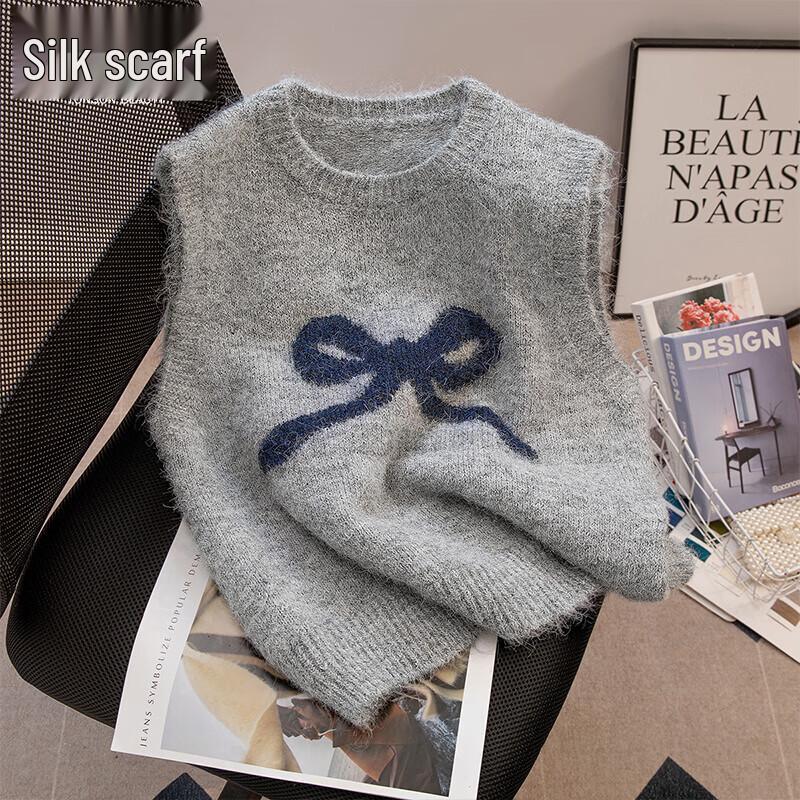 

Women s Sweet Jacquard Bowknot Loose Fit Vest One Size
