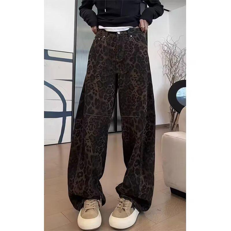

Spring 2025 Leopard Print High-Waist Straight-Leg Jeans for Women S