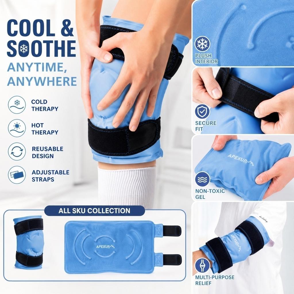 Reusable Knee Wrap with Straps for Cold and Hot for Joint and Hand Support