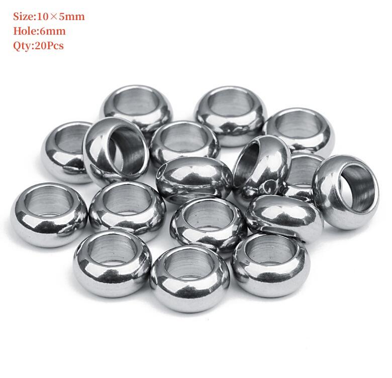 Stainless Steel Beads Square Round Big Hole Loose Spacer Bead For Jewelry Making Charm Bracelets Necklace Finding