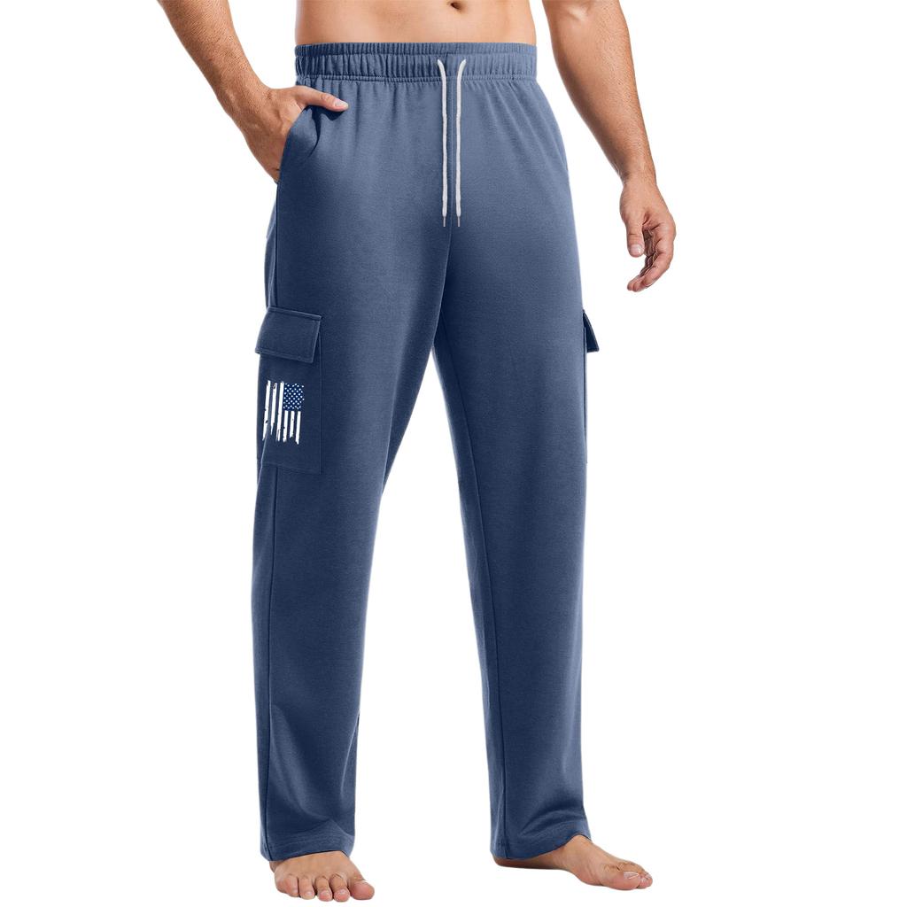 Men's Loose Casual Multi-pocket Work Pants, Youth Stretch Waist Drawstring Pants