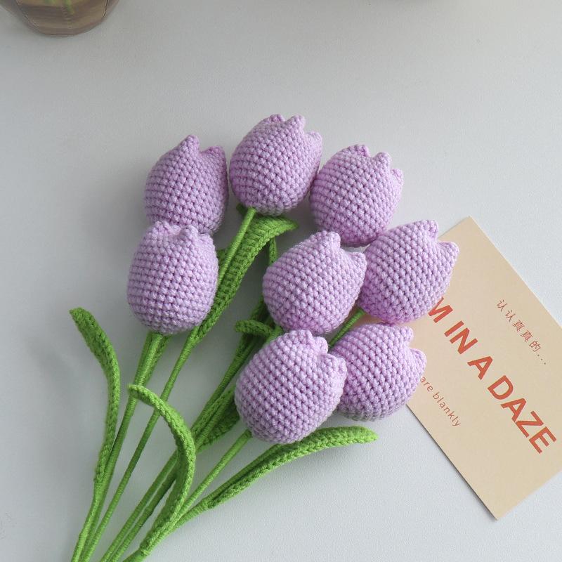 Handmade Crochet Tulip Bouquet Artificial Flower DIY Gift for Mother Teacher BirthdayGraduation Valentine Home Decor Accessories