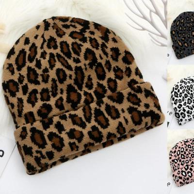 Kalınlaştırılmış Leopar Jakarlı Unisex Bere Trendy Sonbahar Kış Sıcak Şapka Hip Hop Vintage Örgü Şapkalar Kadınlar Erkekler için