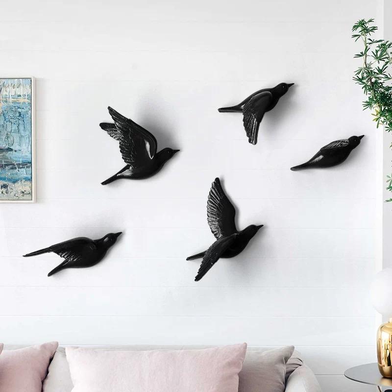 3D Resin Bird Wall Decor, No-Drill Hanging Decorative Birds for Home Wall Art