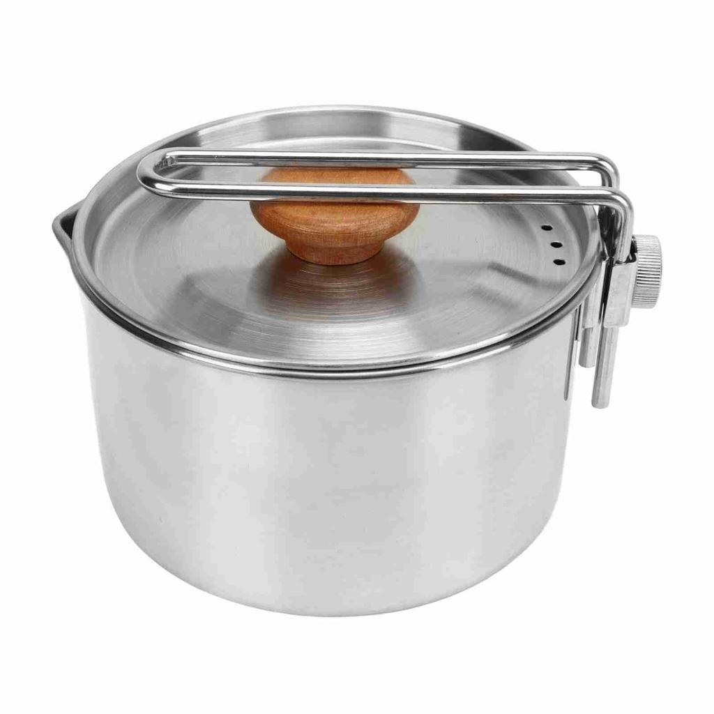 Camping Pot 304 Stainless Steel Portable Camping Kettle with Foldable Handle for Picnic Hiking 1L