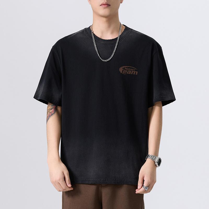 New Summer Heavyweight Wash Short-sleeved T-shirt Large Size Loose American Printed Shirt