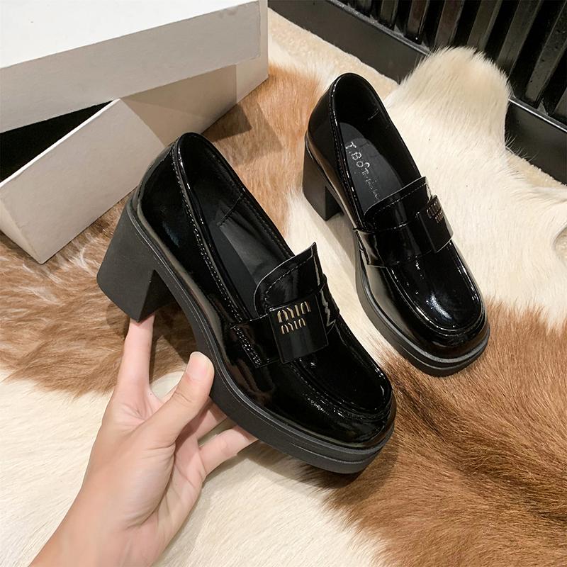 Fashion 2024 Women Autumn New Fashion High Heels Shoe Square Toe Shoes British Woman Shoes