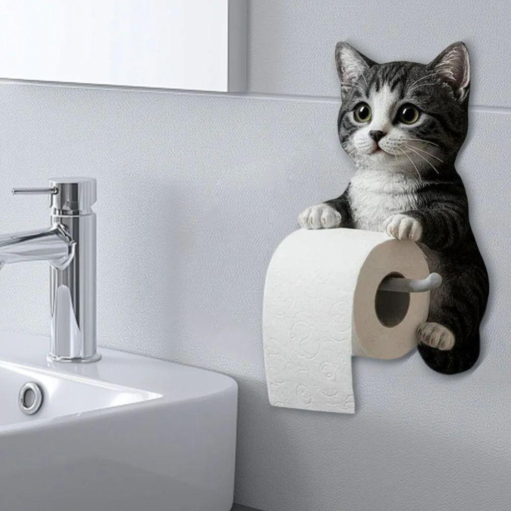 3D Cat Shape Cat Toilet Paper Holder Resin Hanging Paper Towel Stand  Bathroom Decoration