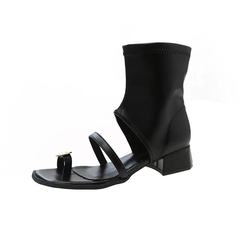 Fashion Women's Shoes Short Sandals 2025 Summer and Autumn New Style Back Zipper Square Toe Mid Heel Clip Toe Casual Sandales Femmes