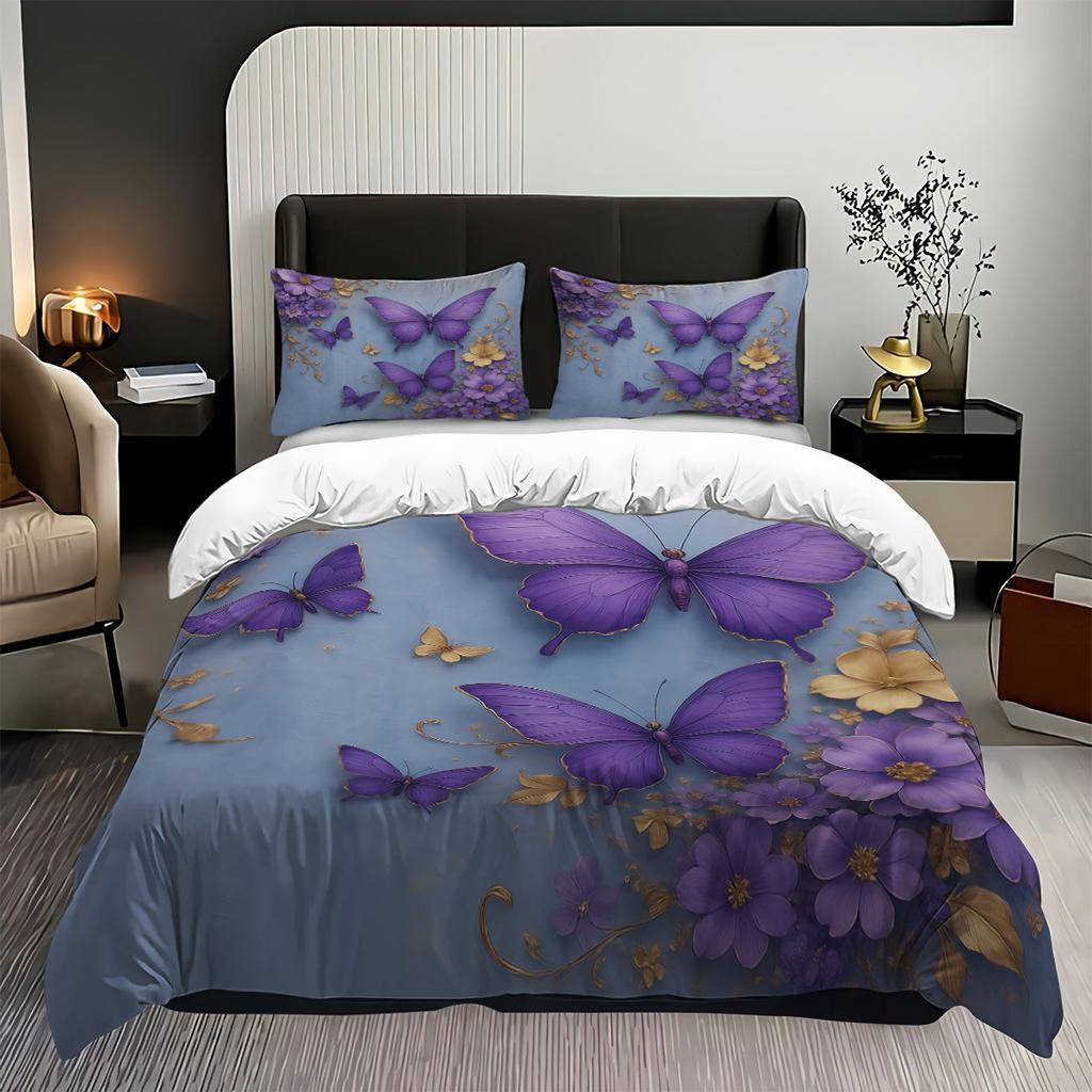 Fashionable Digital Print Butterfly Flower Duvet Cover Set -SoftComfortable Bedding with Classic Design-Ideal for