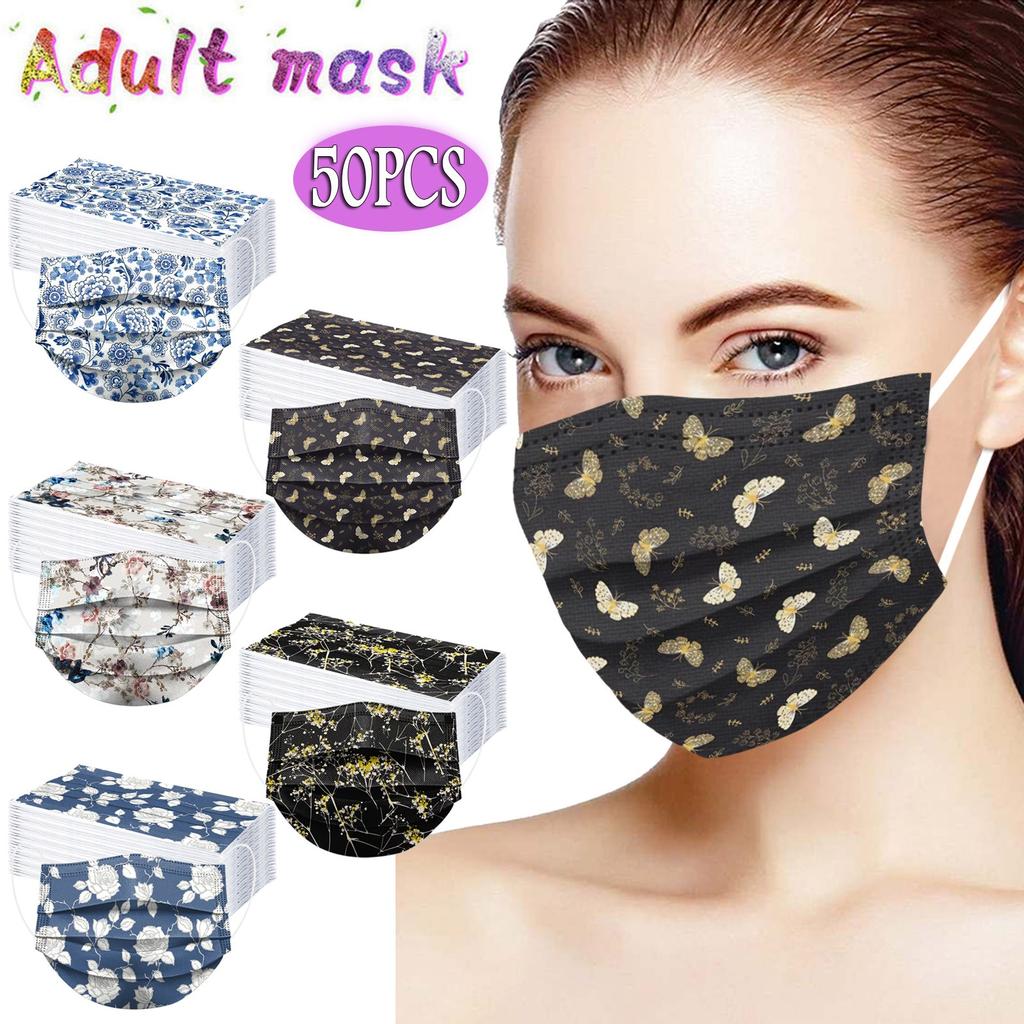 50PCS Adult Fashion Print Disposable Face Mask 3 Ply Earloop Anti-PM2.5 