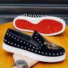 New Men Leather Casual Shoes Fashion Rivet Flat Leisure Shoes Young Man Cool Slip-on Loafers