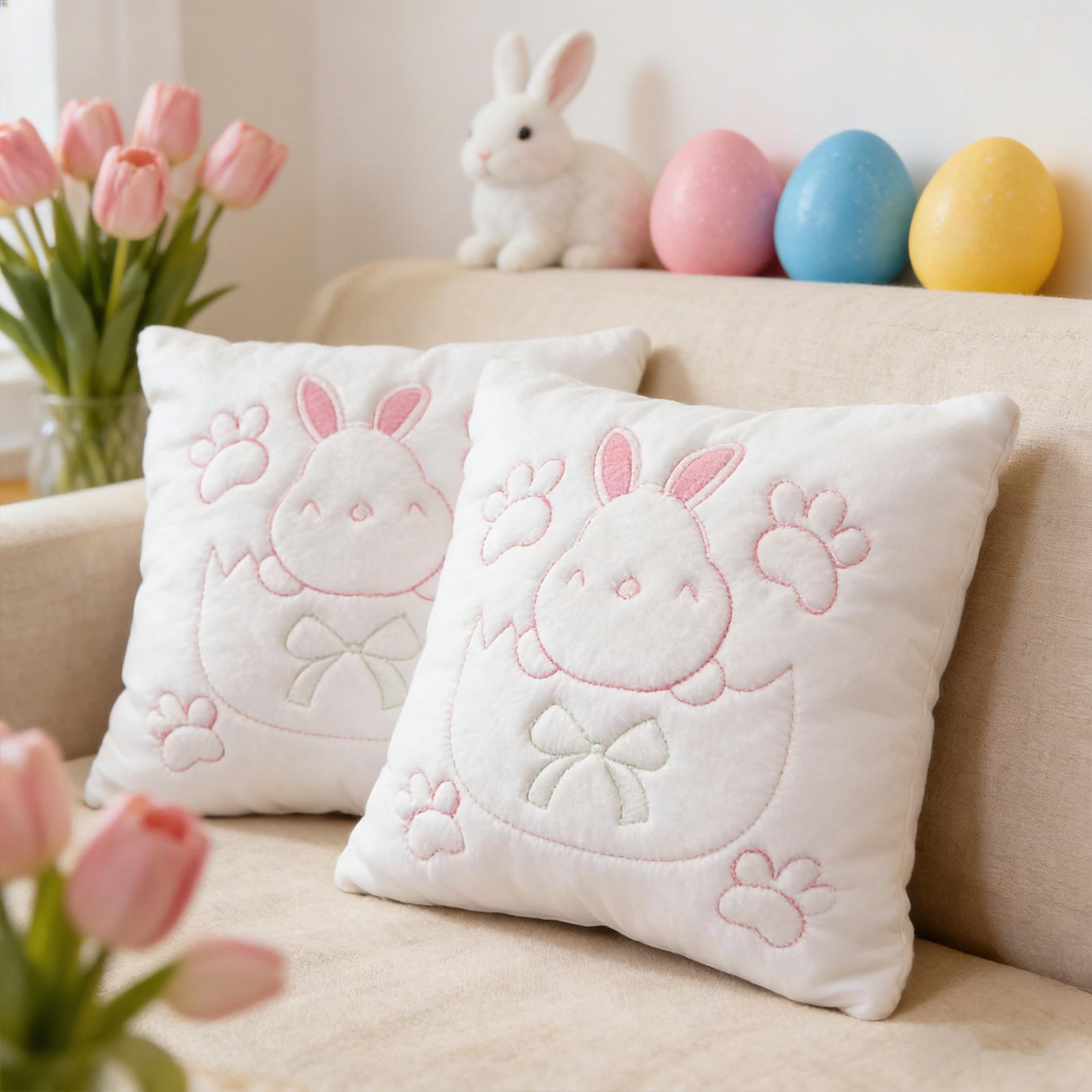 Easter Bunny Pillow Cover With 3D Bow Bunny Footprints For Living Room Sofa Decoration Car Seat Cushion Lumbar Support Pillow One Size 990₽