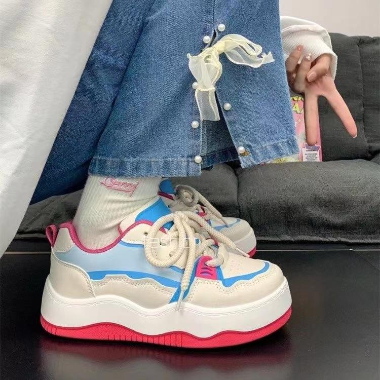 

Thick-soled big-headed shoes women s 2025 new niche contrasting color design little white shoes trendy Hong Kong style dad shoes 40 розы красного