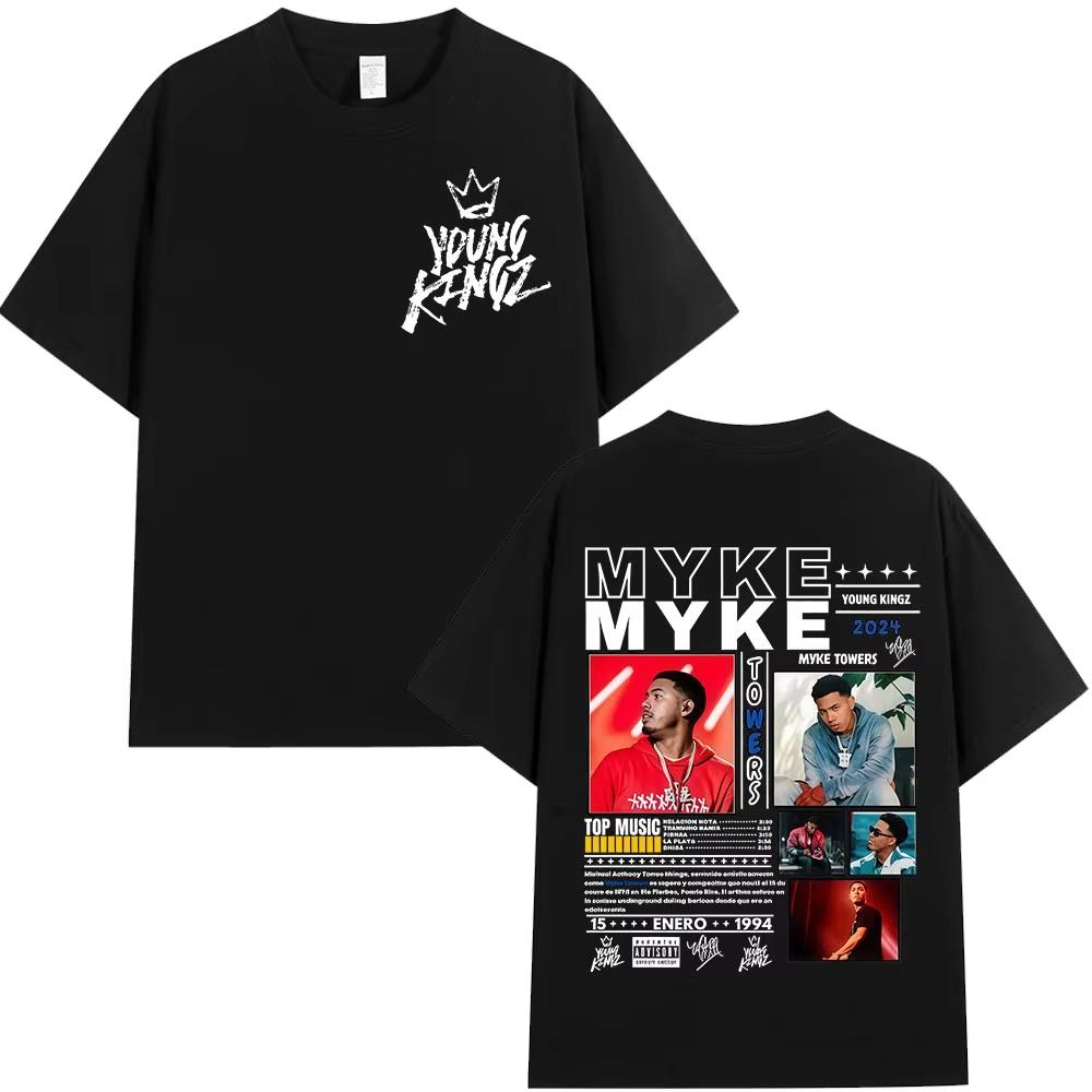 2025 Rapper Myke Towers Europe Tour Tshirts Men Women Fashion Hip Hop Short Sleeve Tshirt Cotton Oversized T Shirts Streetwear