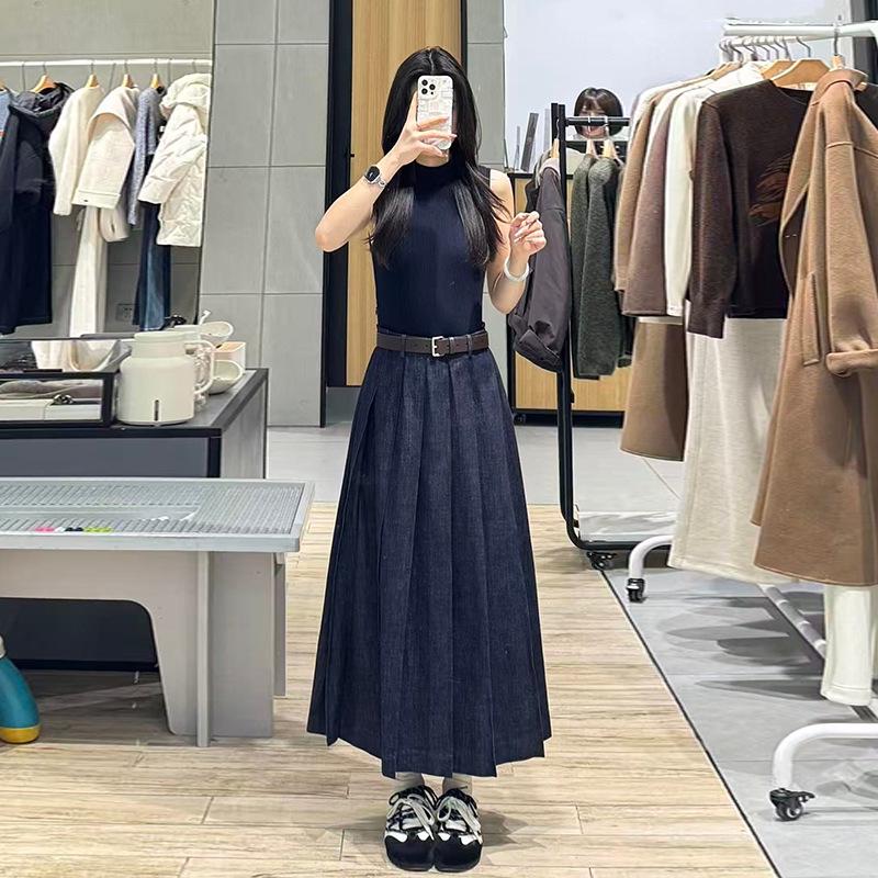 2026 Spring Collection Sleeveless Knitted Patchwork Denim Dress 5H2290251 M темно-синий