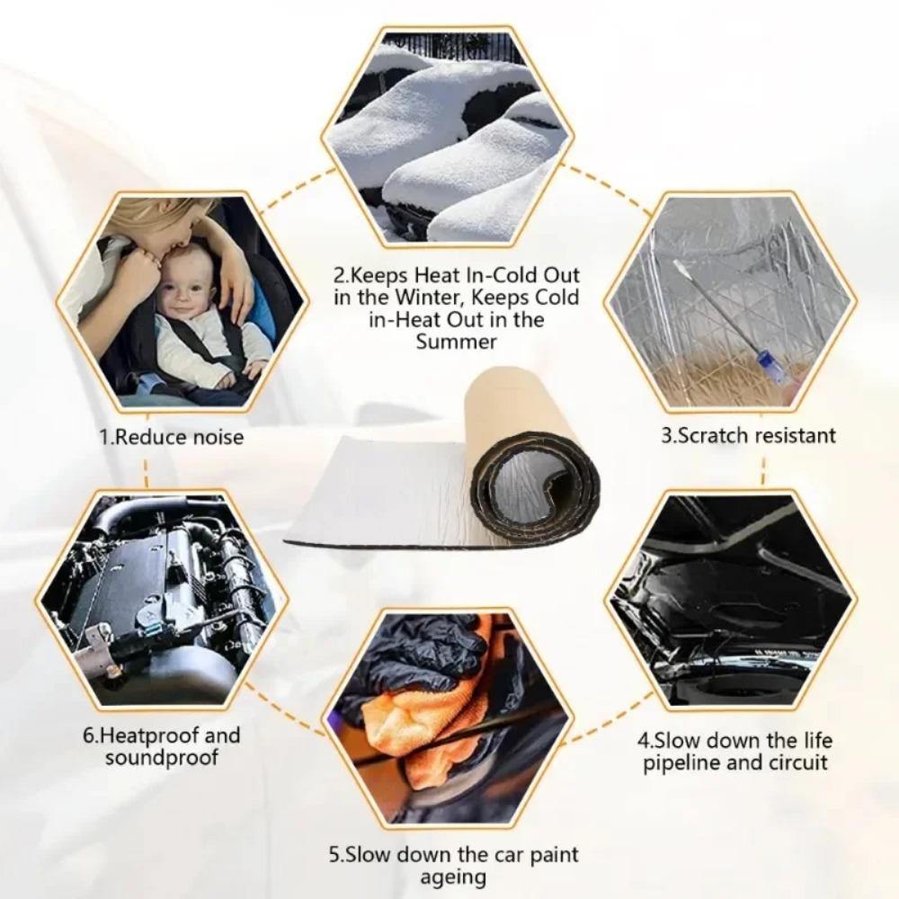Extra Thick 20mm Car Sound Deadening Mat 50x100cm Aluminum Foil Heat Insulation Heavy Duty Soundproof Foam for Door Roof Hood