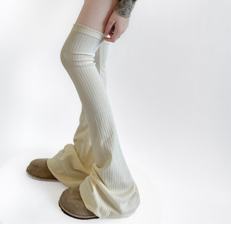 Ribbed Knit Slimming Thigh High Long Socks Elegant Solid Color Designs Flared Over Knee Leg Warmers Stockings for Women